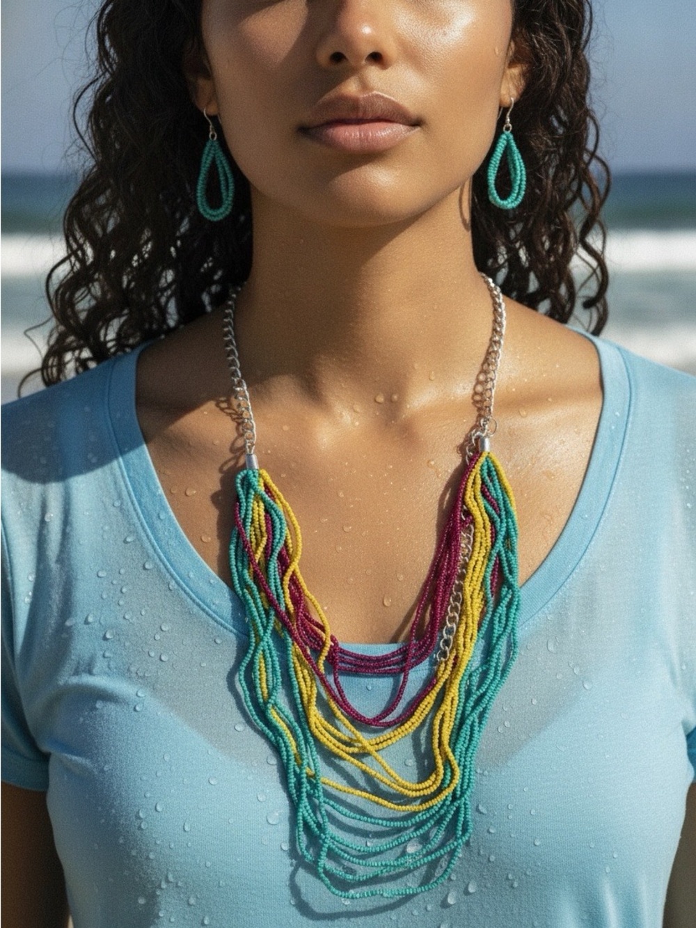 Vintage Paparazzi Bora Bombora Necklace & Ear Rings Bohemian Jamaican Cruise 26”